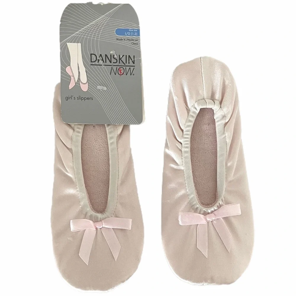 Girls Slippers Pink Satin Ballerina Slippers Ballet Pink Satin Bow Slippers
